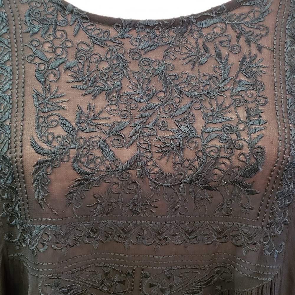 Dark Forrest Green Embrordered BoHo Blouse